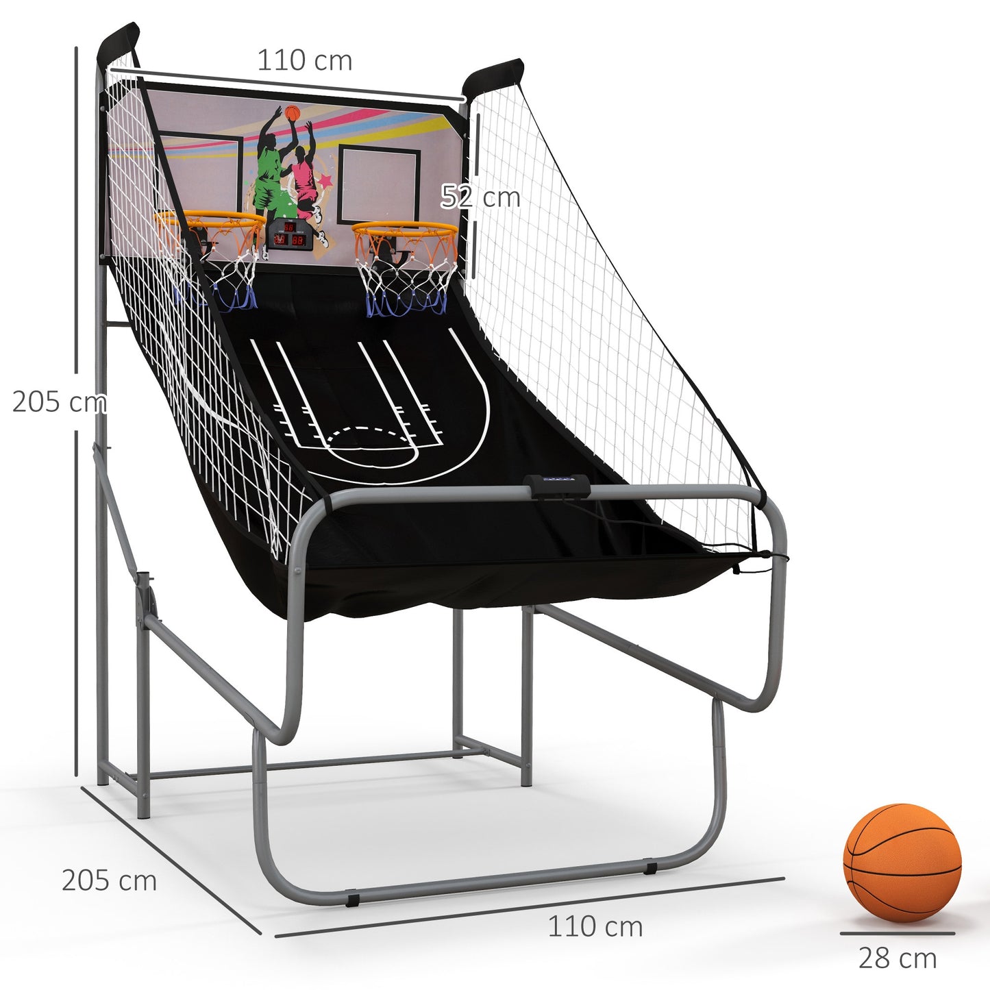 Basketball Arcade Game with Double Hoops, Electronic Scorer