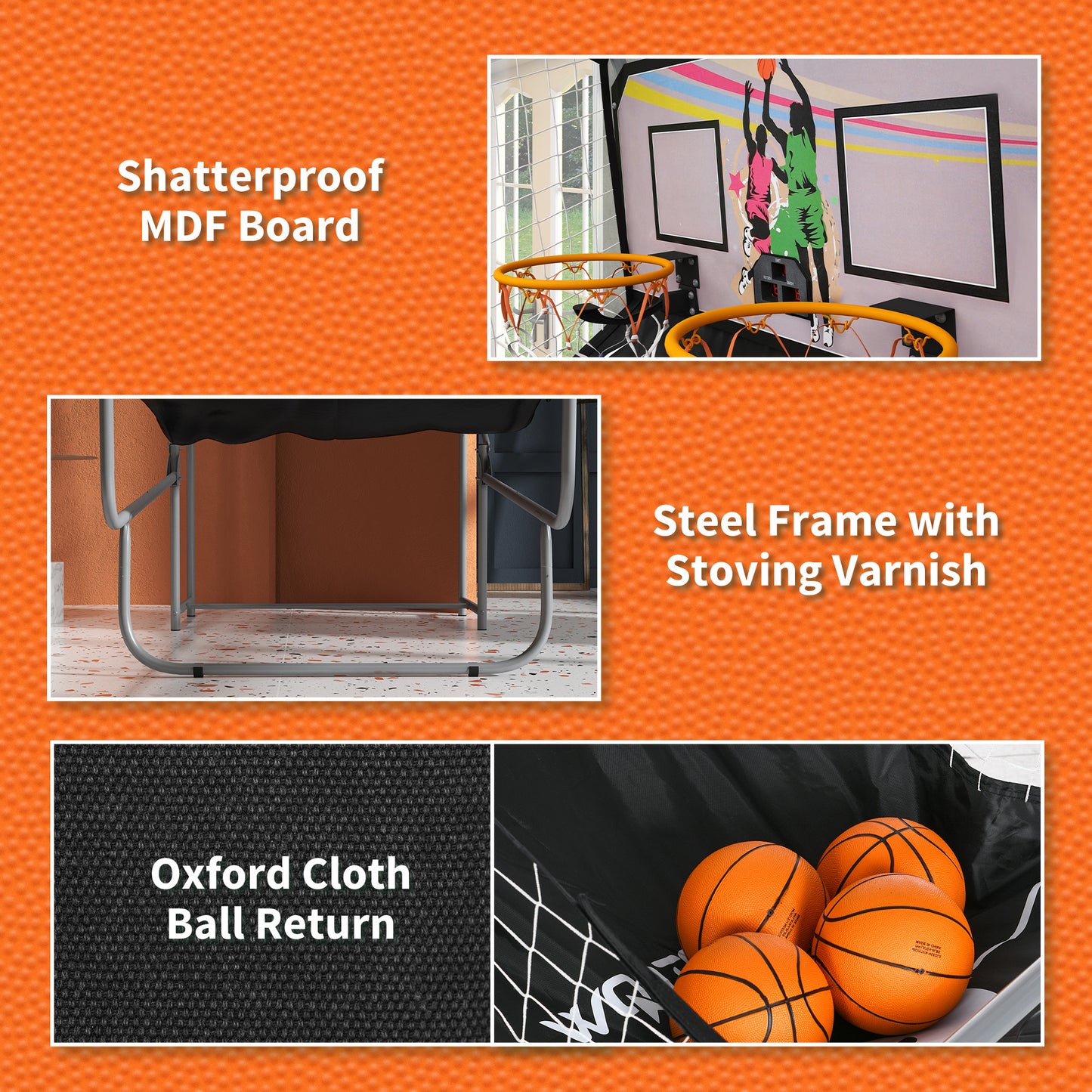 Basketball Arcade Game with Double Hoops, Electronic Scorer