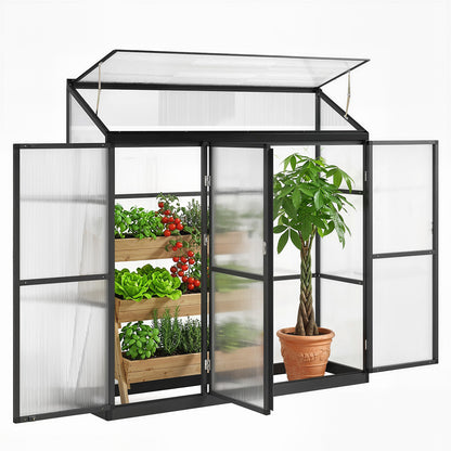 Polycarbonate Greenhouse with 3 Doors, Aluminium Walk-in Greenhouse