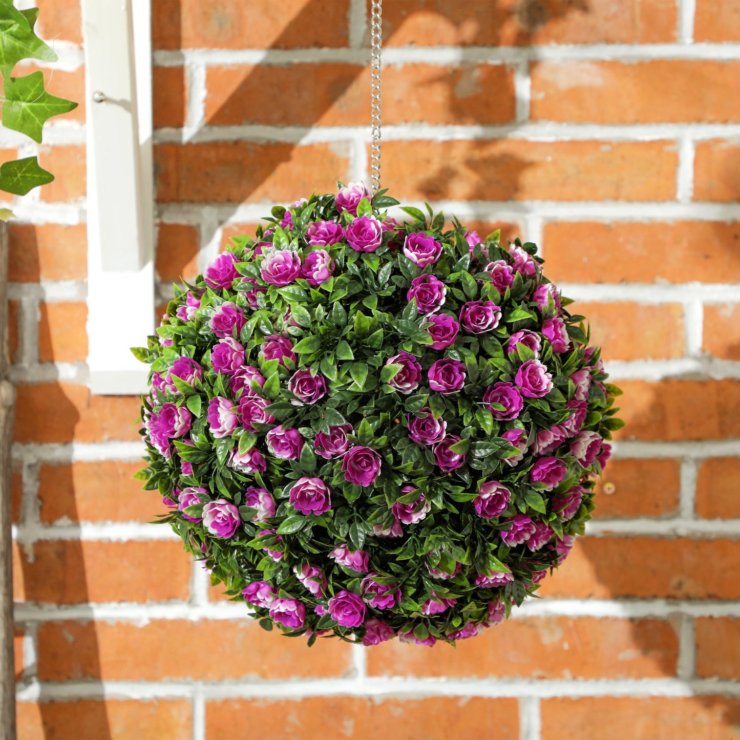 Set of 2 Artificial Plant Topiary Rose Balls, Faux Plants, Purple