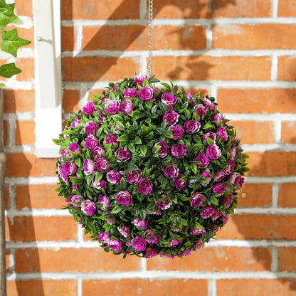 Set of 2 Artificial Plant Topiary Rose Balls, Faux Plants, Purple