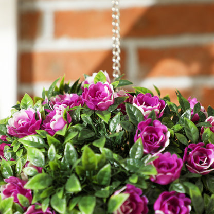 Set of 2 Artificial Plant Topiary Rose Balls, Faux Plants, Purple