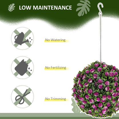 Set of 2 Artificial Plant Topiary Rose Balls, Faux Plants, Purple