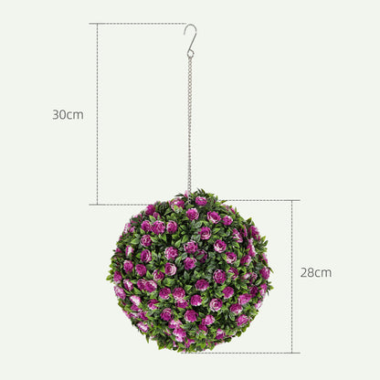 Set of 2 Artificial Plant Topiary Rose Balls, Faux Plants, Purple