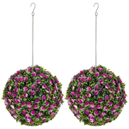 Set of 2 Artificial Plant Topiary Rose Balls, Faux Plants, Purple