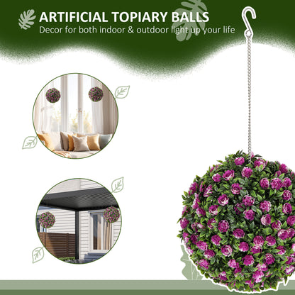 Set of 2 Artificial Plant Topiary Rose Balls, Faux Plants, Purple