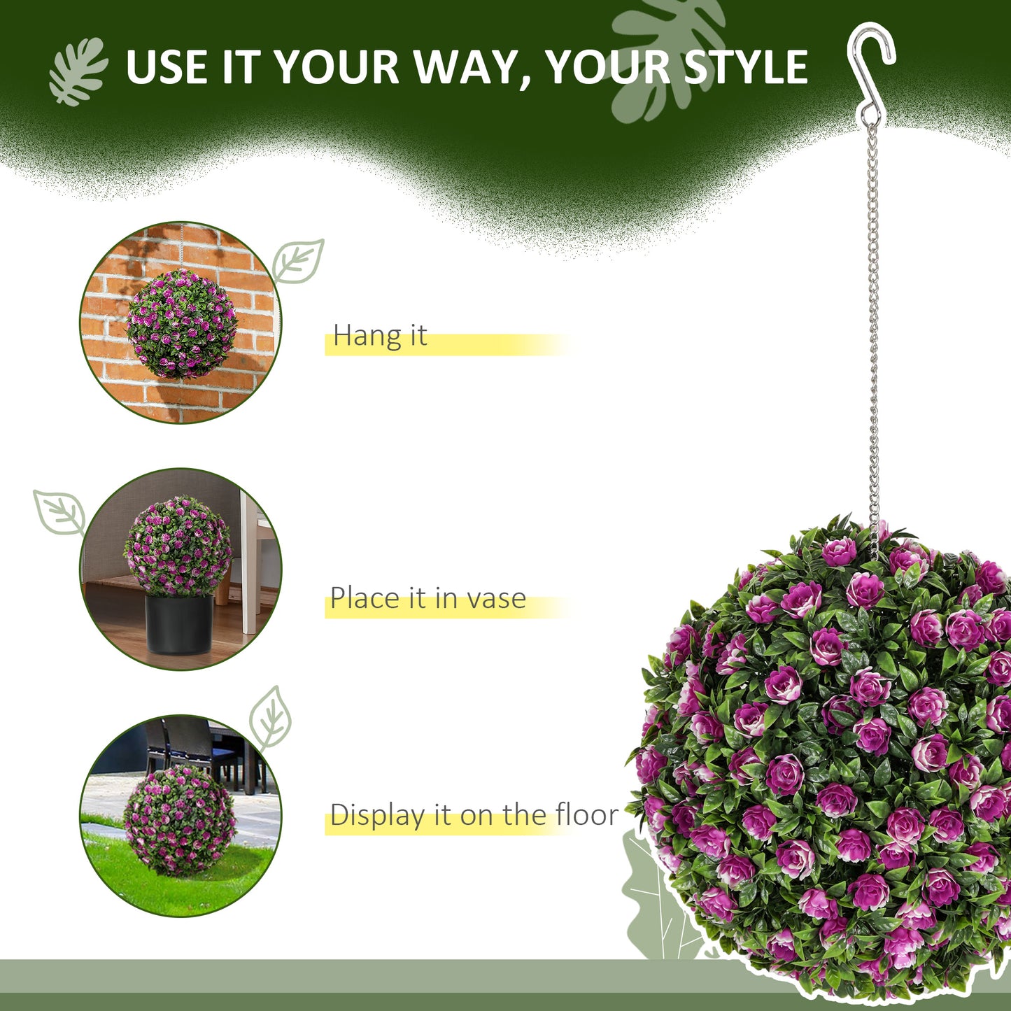 Set of 2 Artificial Plant Topiary Rose Balls, Faux Plants, Purple