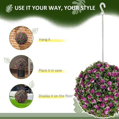 Set of 2 Artificial Plant Topiary Rose Balls, Faux Plants, Purple