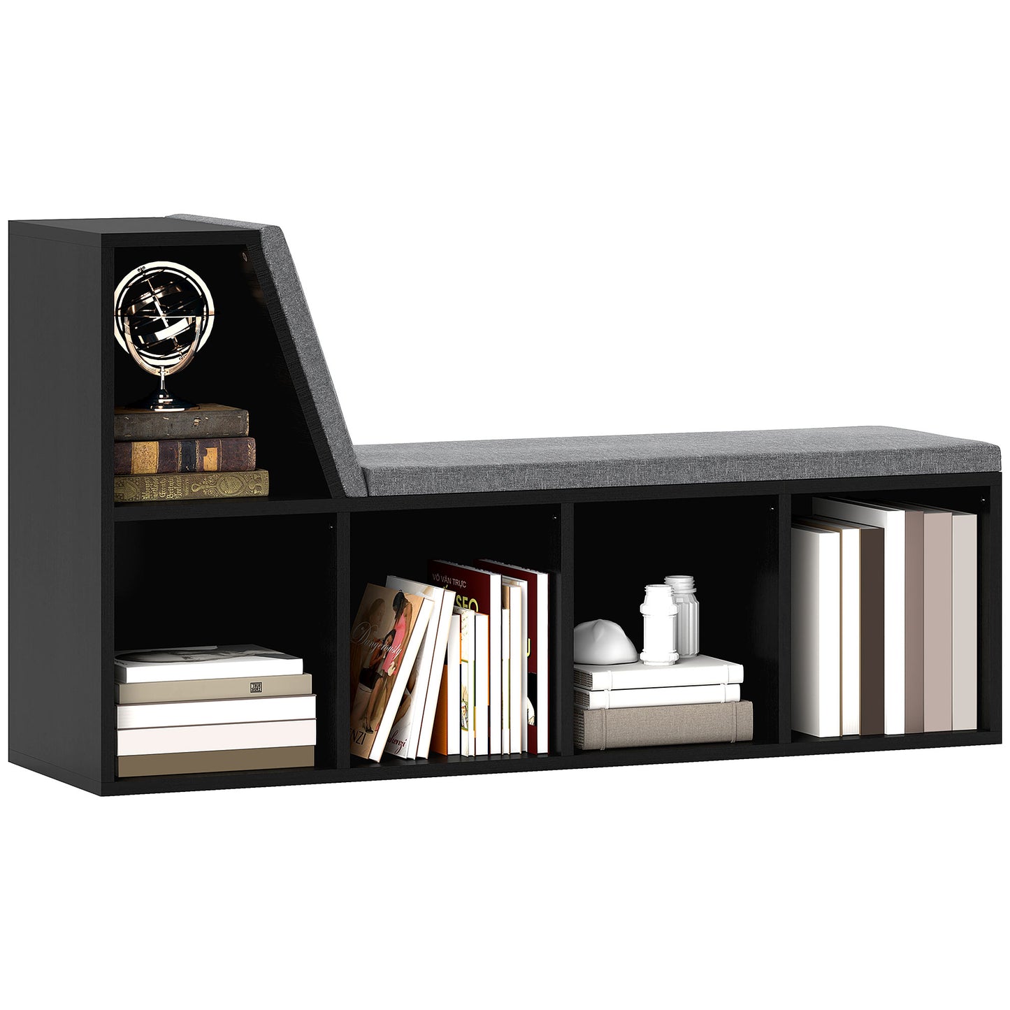 2 Tier Bookcase w/ Removable Cushions Storage Cabinet for Living Room