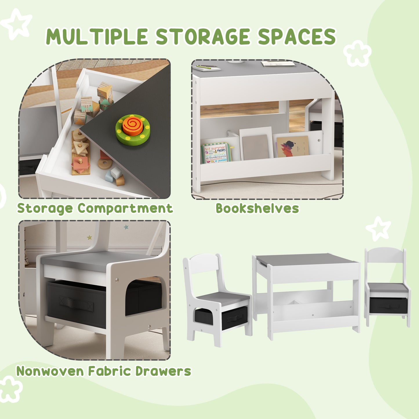 3-Piece Kids Table and Chair Set for Nursery, Playroom, Classroom