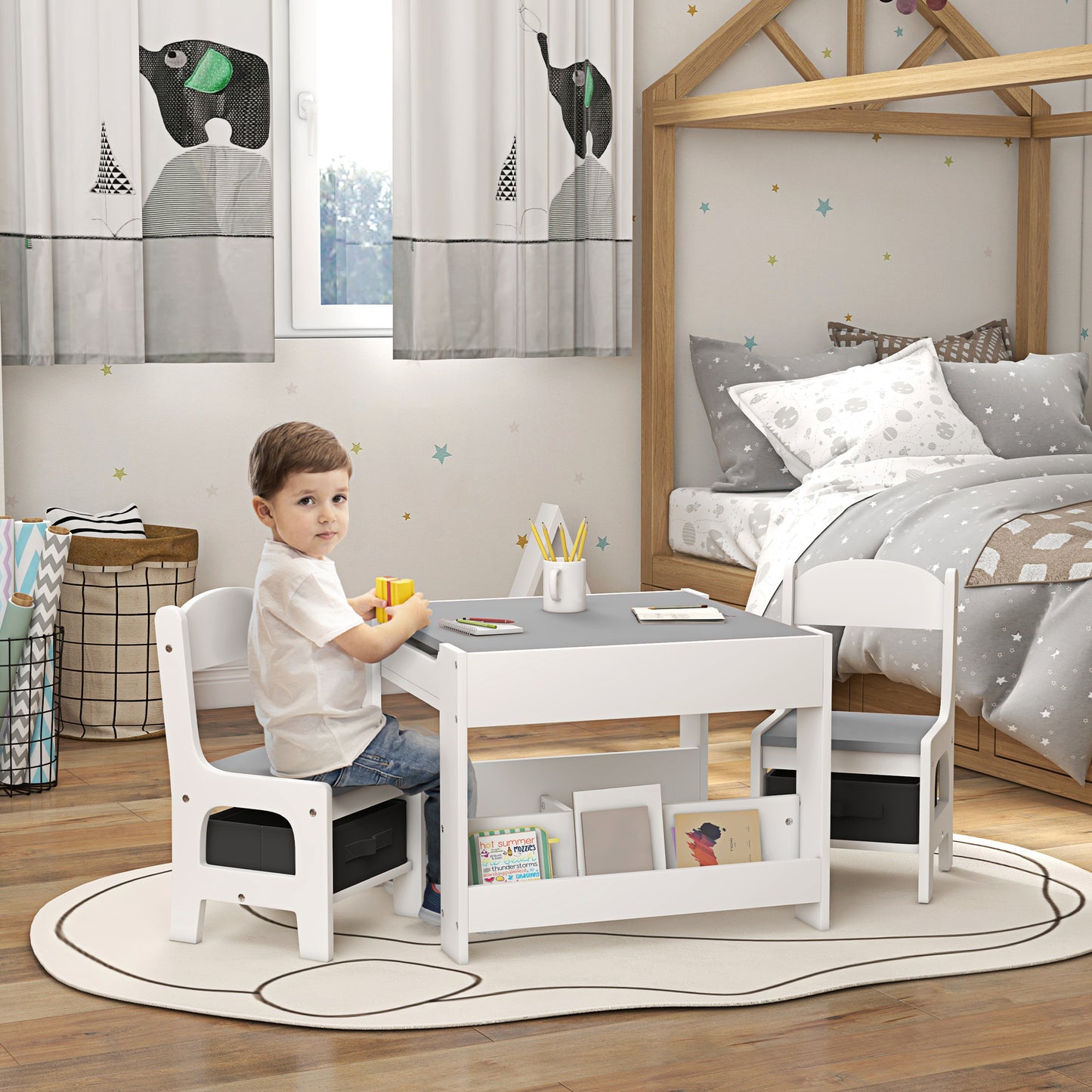 3-Piece Kids Table and Chair Set for Nursery, Playroom, Classroom