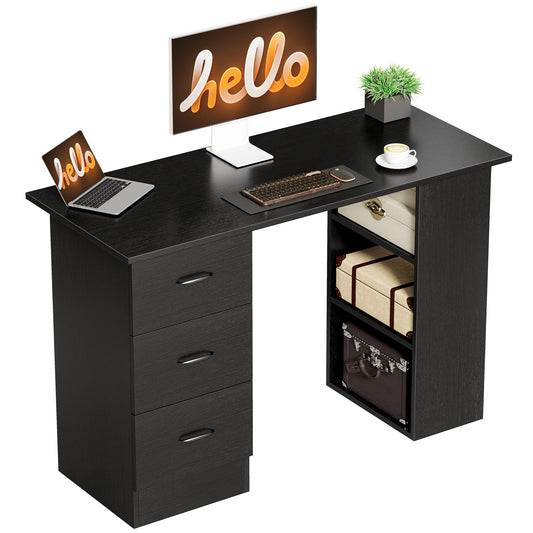 120cm PC Table Workstation Computer Desk w/ Drawers, 3 Shelves Black
