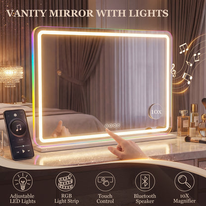 Vanity Mirror with Lights and Bluetooth Speaker, 80 x 60 cm, White