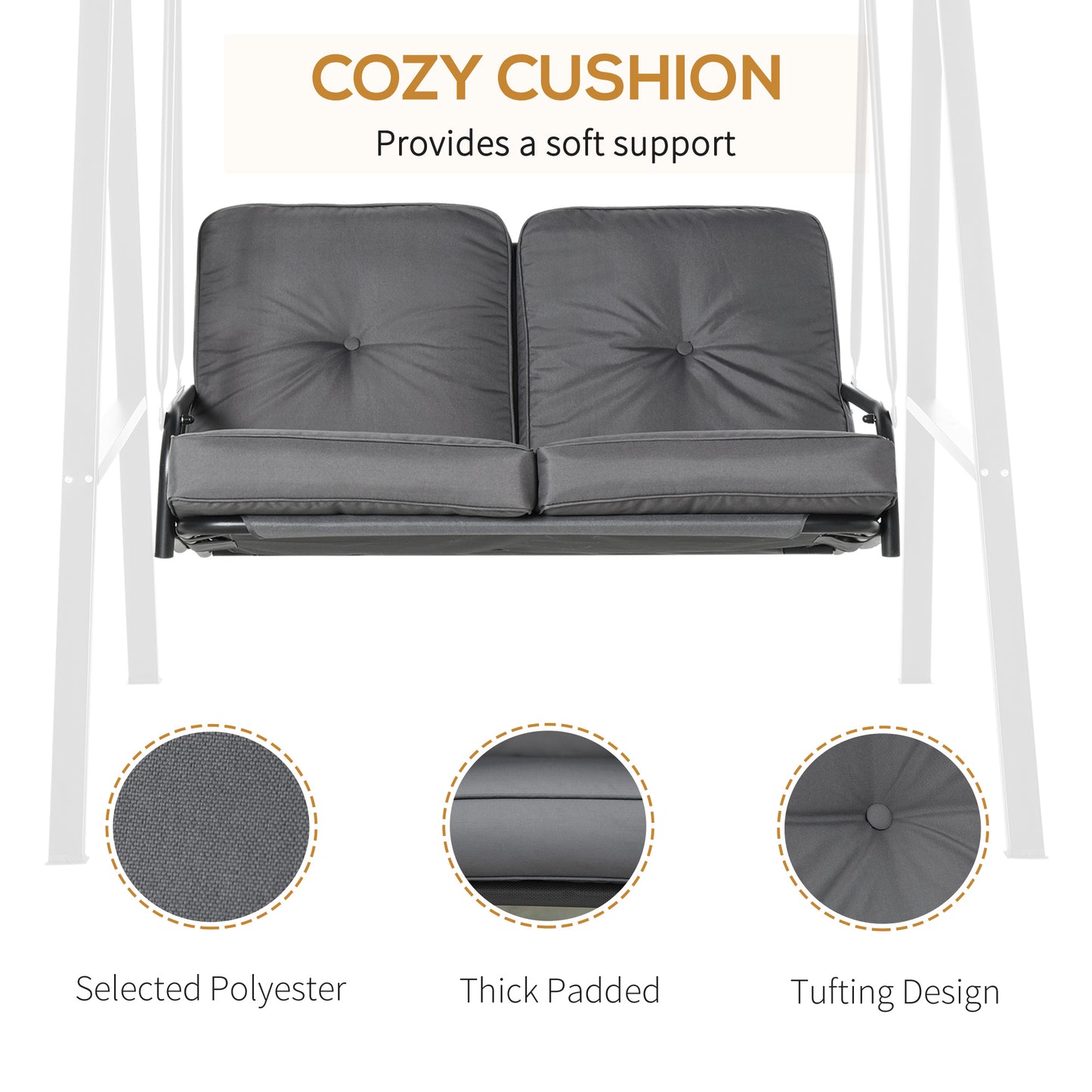 2 Seater Garden Swing Chair Outdoor Hammock Bench with Steel Frame Adjustable Tilting Canopy for Patio, Grey