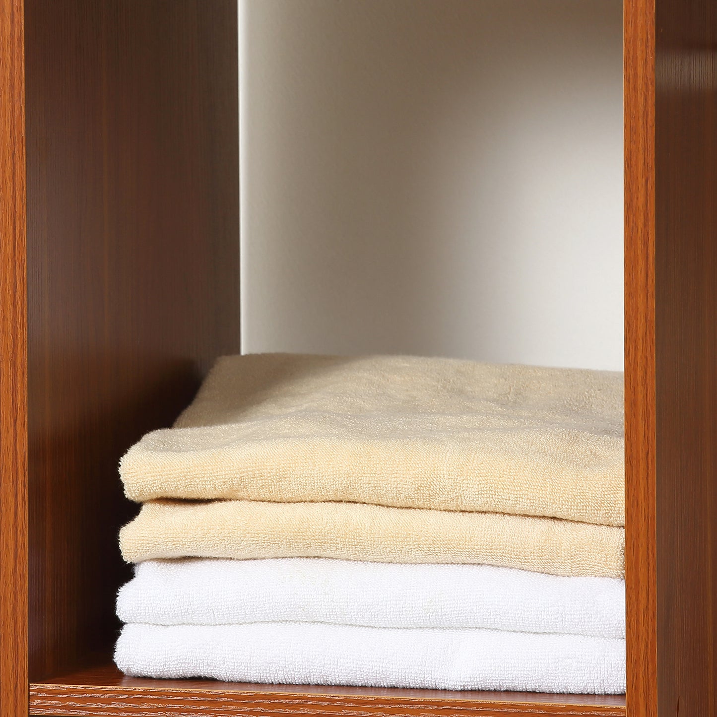 Rolling Open Wardrobe Hanging Rail Storage Shelves for Clothes, Walnut