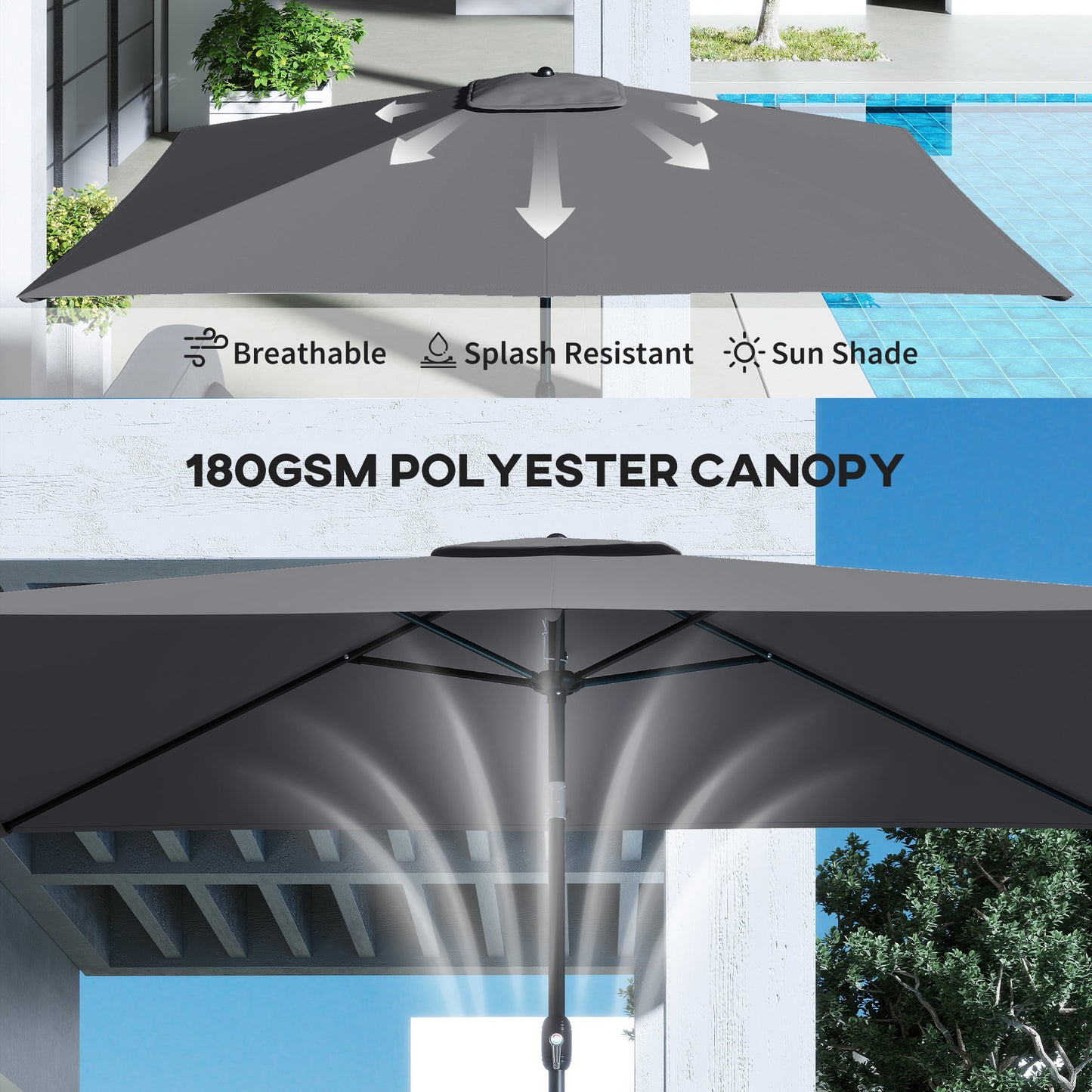 Garden Parasol, Outdoor Umbrella with Tilt Function, Dark Grey