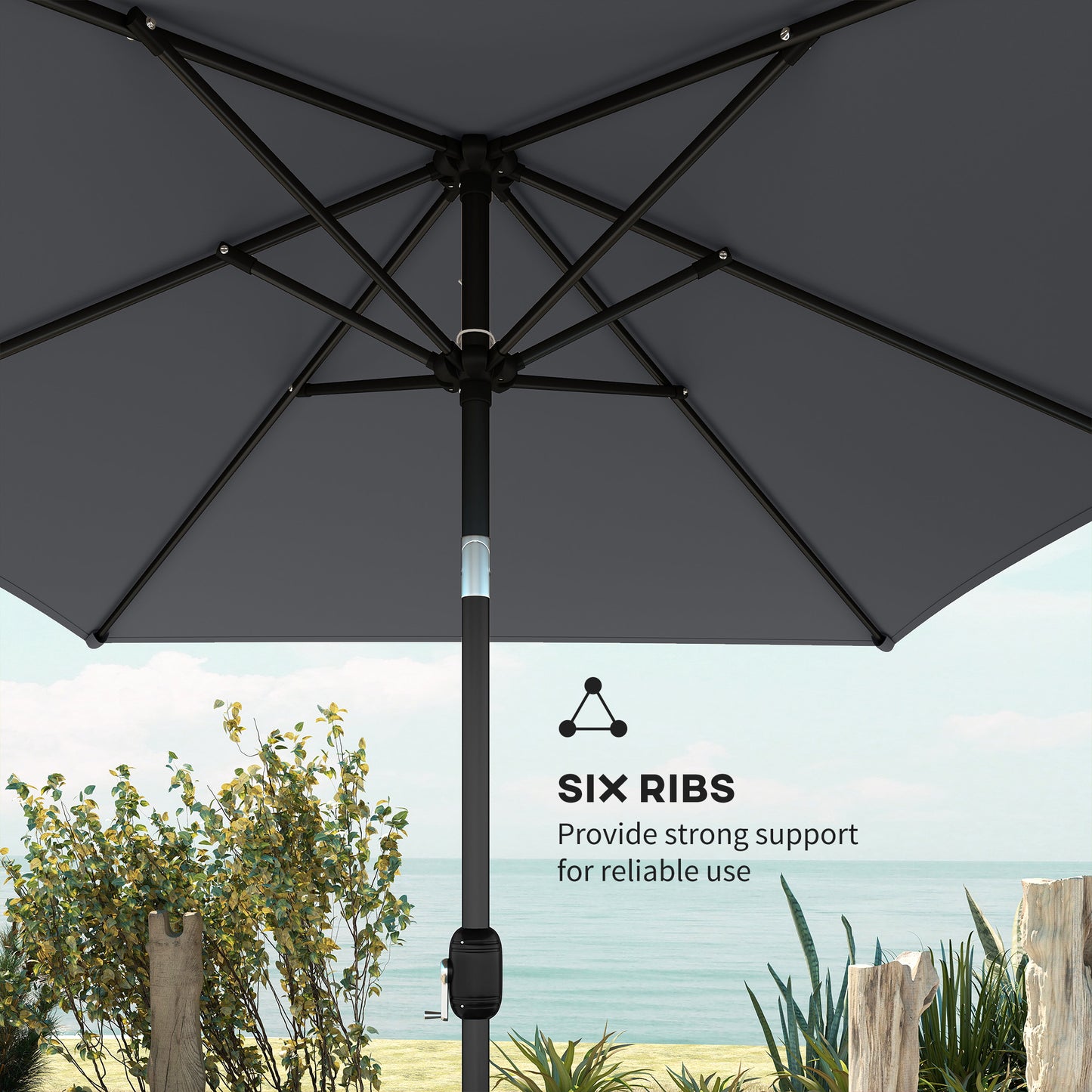 Garden Parasol, Outdoor Umbrella with Tilt Function, Dark Grey