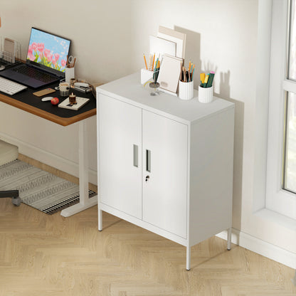 Metal Storage Cabinet with Lock for Home Office, Garage, Study, White