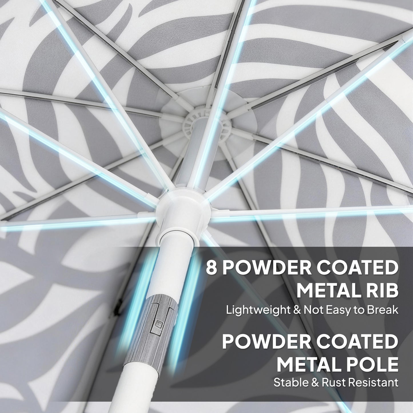 1.8 m Beach Umbrella Parasol with Sand Anchor, 30 Tilt, Light Grey