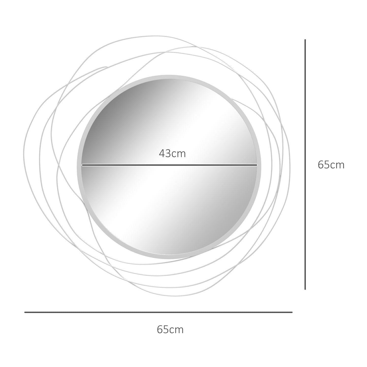 Metal Wall Art 65cm Round Mirror for Living Room Dining Room Silver
