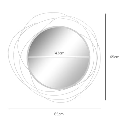 Metal Wall Art 65cm Round Mirror for Living Room Dining Room Silver