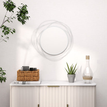 Metal Wall Art 65cm Round Mirror for Living Room Dining Room Silver