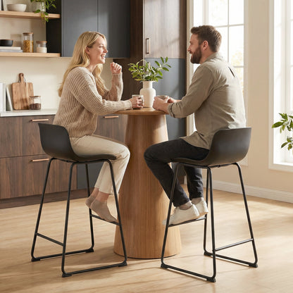 Modern Bar Stools Set of 2, PU Leather Upholstered Barstools, Black