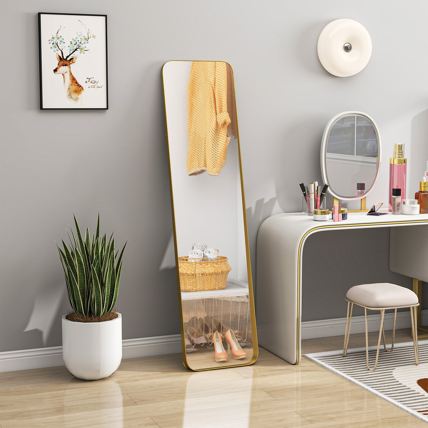 Rectangular Full Length Mirror for Bedroom, 40 x 160 cm, Gold Tone
