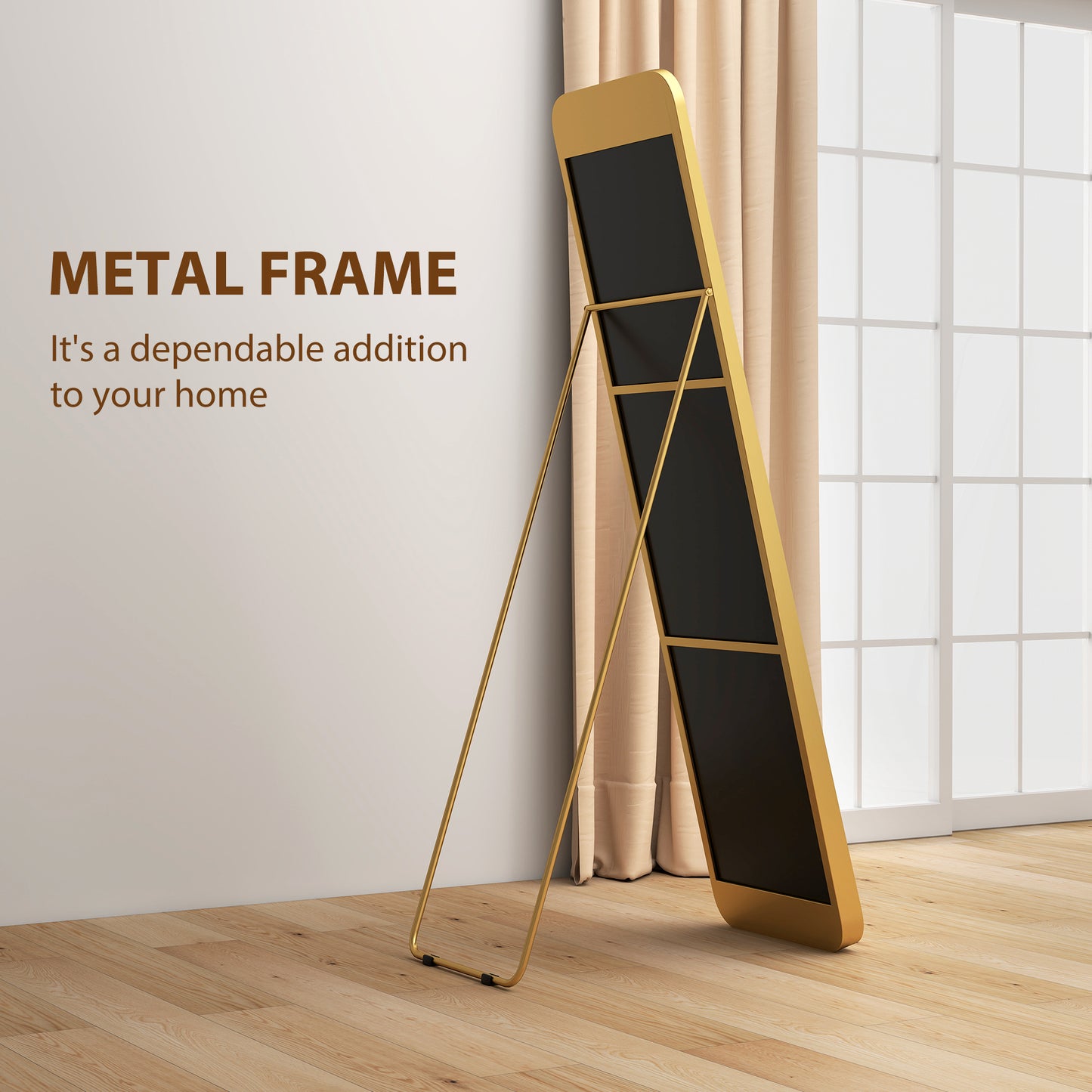 Rectangular Full Length Mirror for Bedroom, 40 x 160 cm, Gold Tone