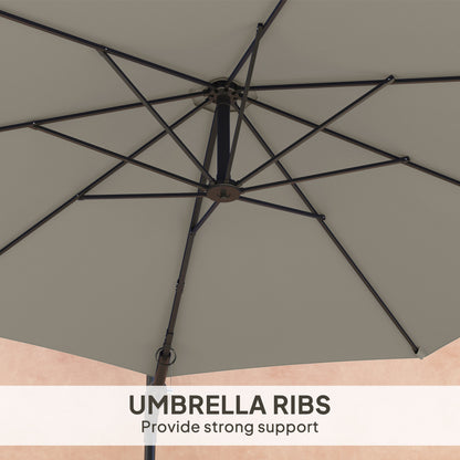 Sun Parasol with Vent, Wall Umbrella for Patio, Garden, Pool, Grey