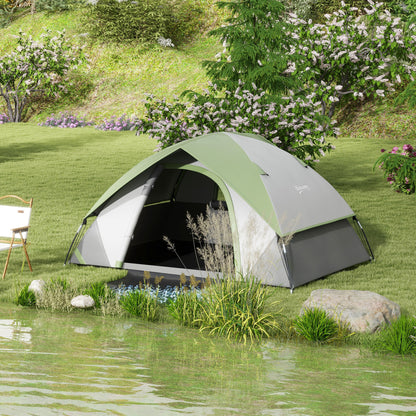 2 Man Camping Tent w/ Sewn-in Groundsheet, 3000mm Waterproof, Green