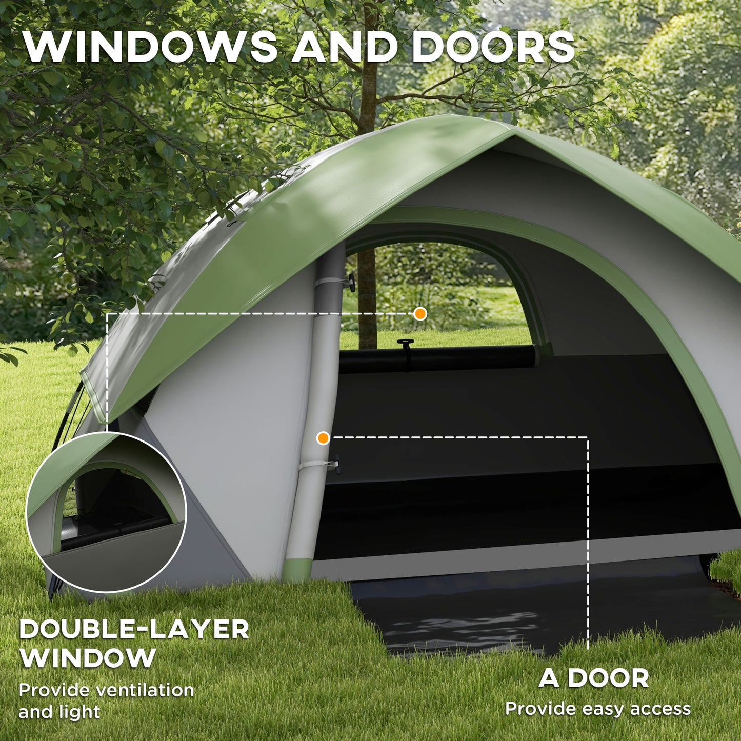 2 Man Camping Tent w/ Sewn-in Groundsheet, 3000mm Waterproof, Green