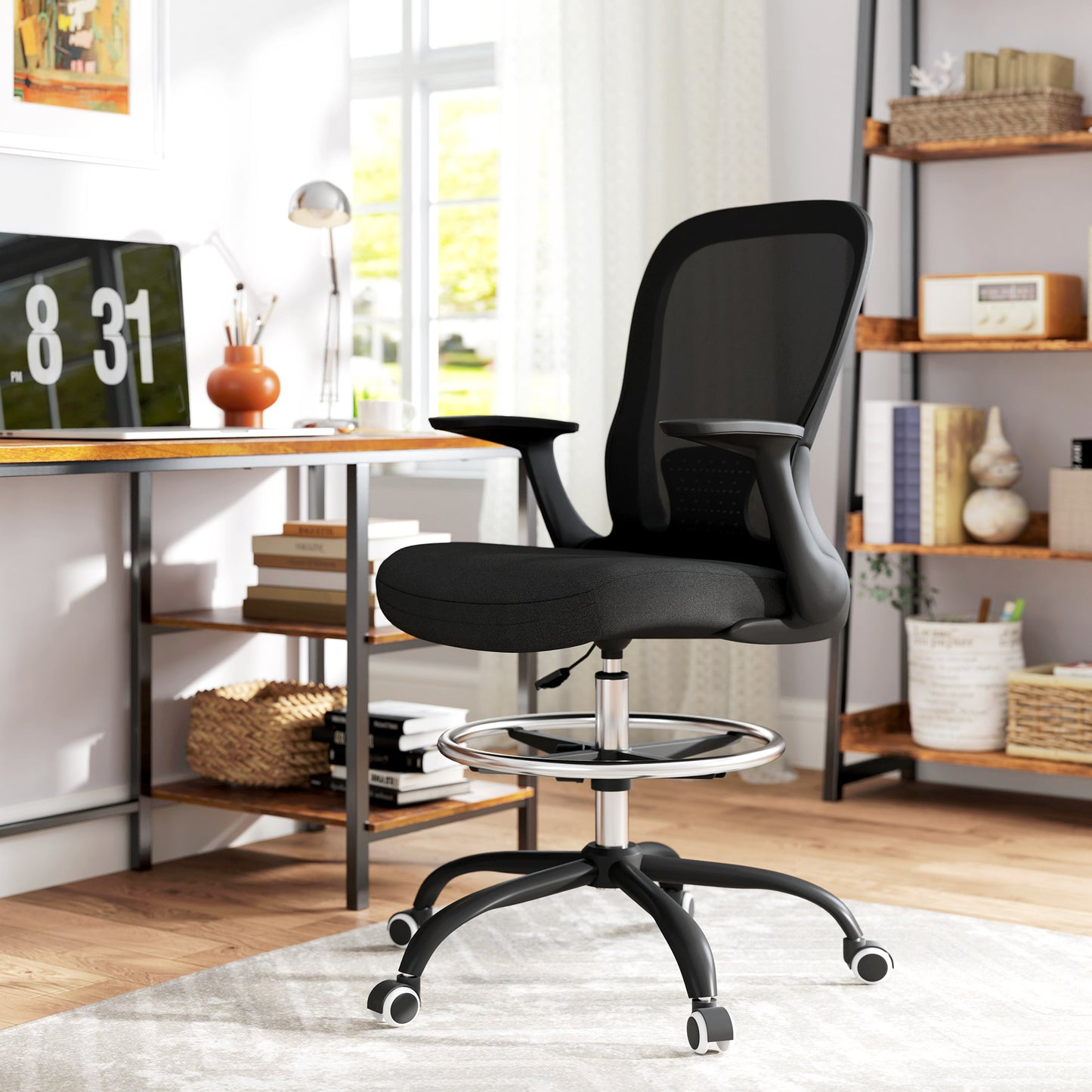 Mesh Draughtsman Chair, Ergonomic Drafting Chair, Black