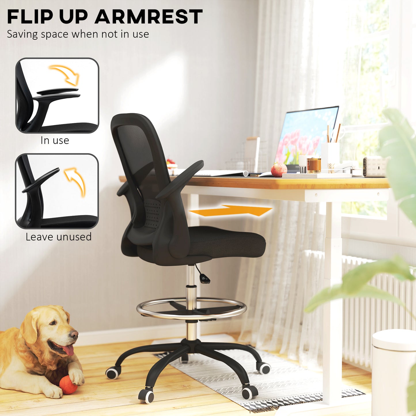 Mesh Draughtsman Chair, Ergonomic Drafting Chair, Black