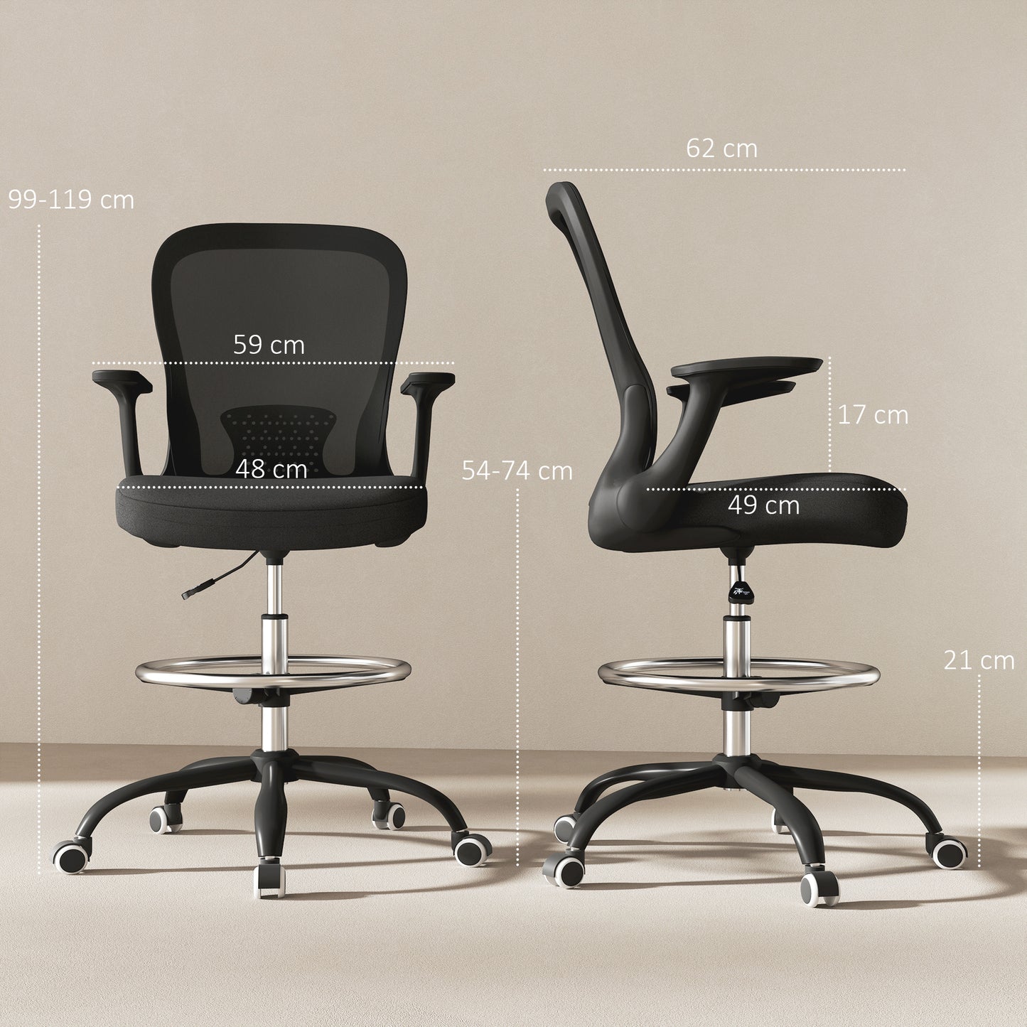 Mesh Draughtsman Chair, Ergonomic Drafting Chair, Black