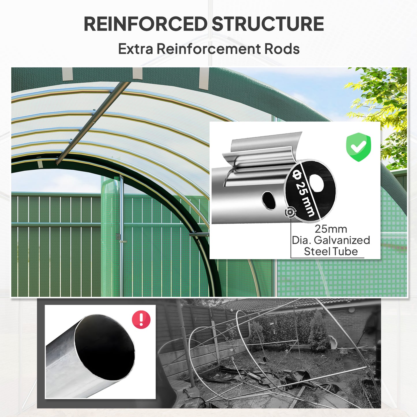 Tunnel Greenhouse Upgraded Structure, Hinged Doors, 3 x 2(m), Green