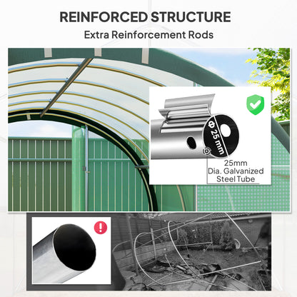 Tunnel Greenhouse Upgraded Structure, Hinged Doors, 3 x 2(m), Green