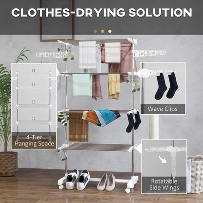 4-Tier Large Clothes Airer Stainless Steel Clothes Drying Rack White