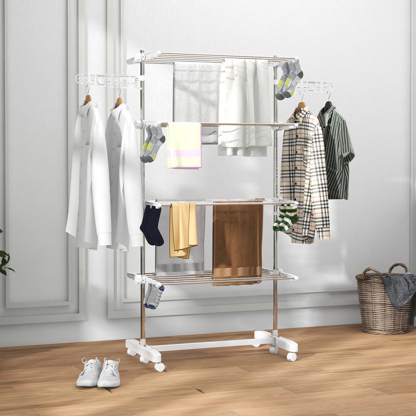 4-Tier Large Clothes Airer Stainless Steel Clothes Drying Rack White