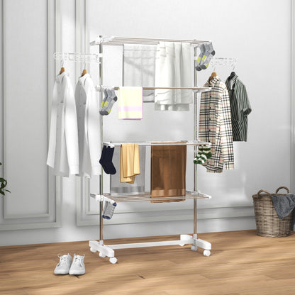 4-Tier Large Clothes Airer Stainless Steel Clothes Drying Rack White
