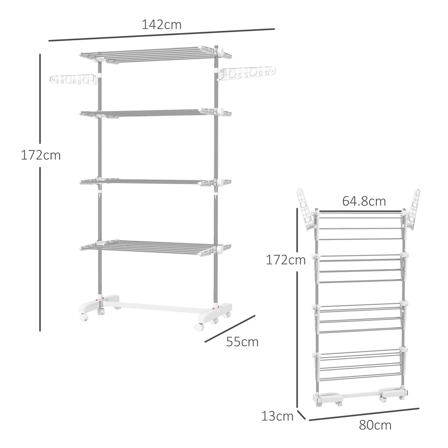 4-Tier Large Clothes Airer Stainless Steel Clothes Drying Rack White