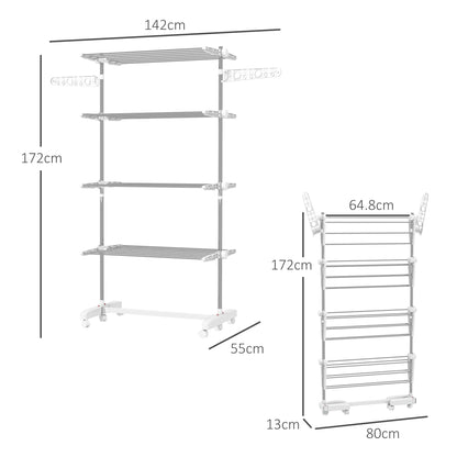 4-Tier Large Clothes Airer Stainless Steel Clothes Drying Rack White