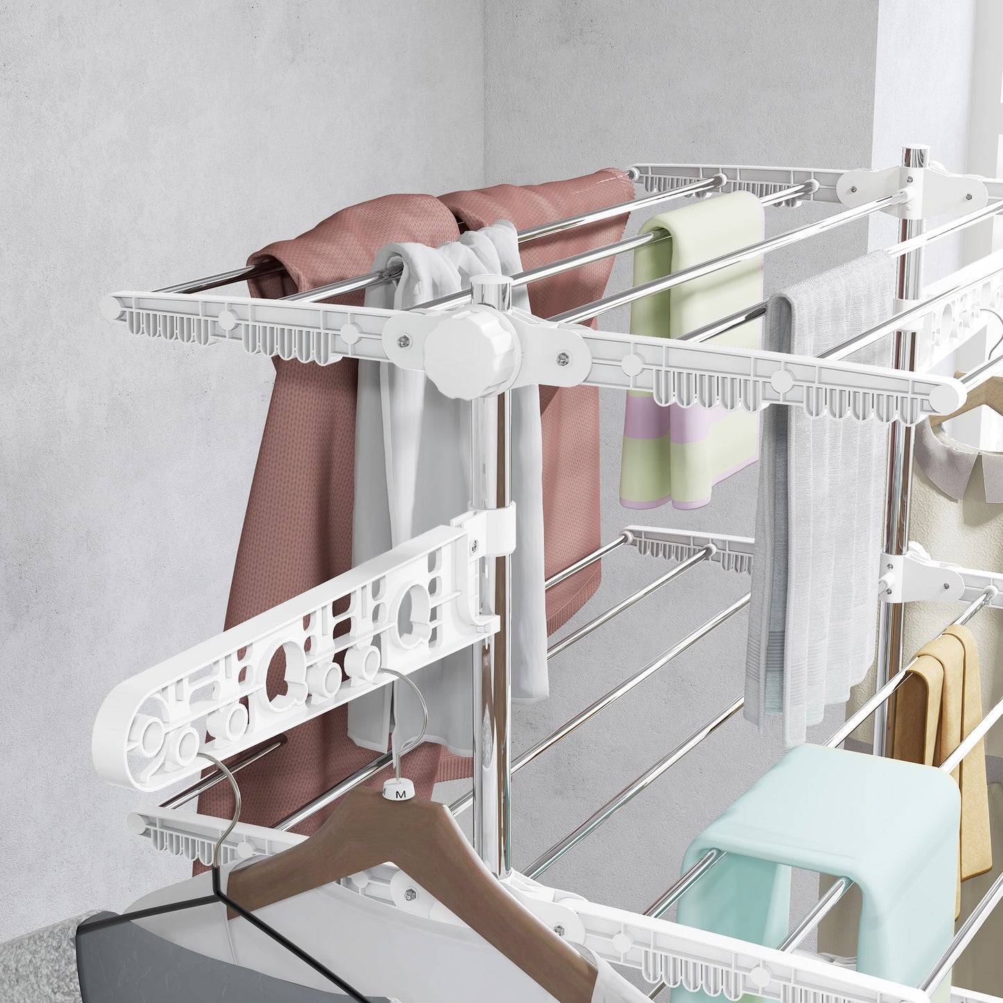 4-Tier Large Clothes Airer Stainless Steel Clothes Drying Rack White