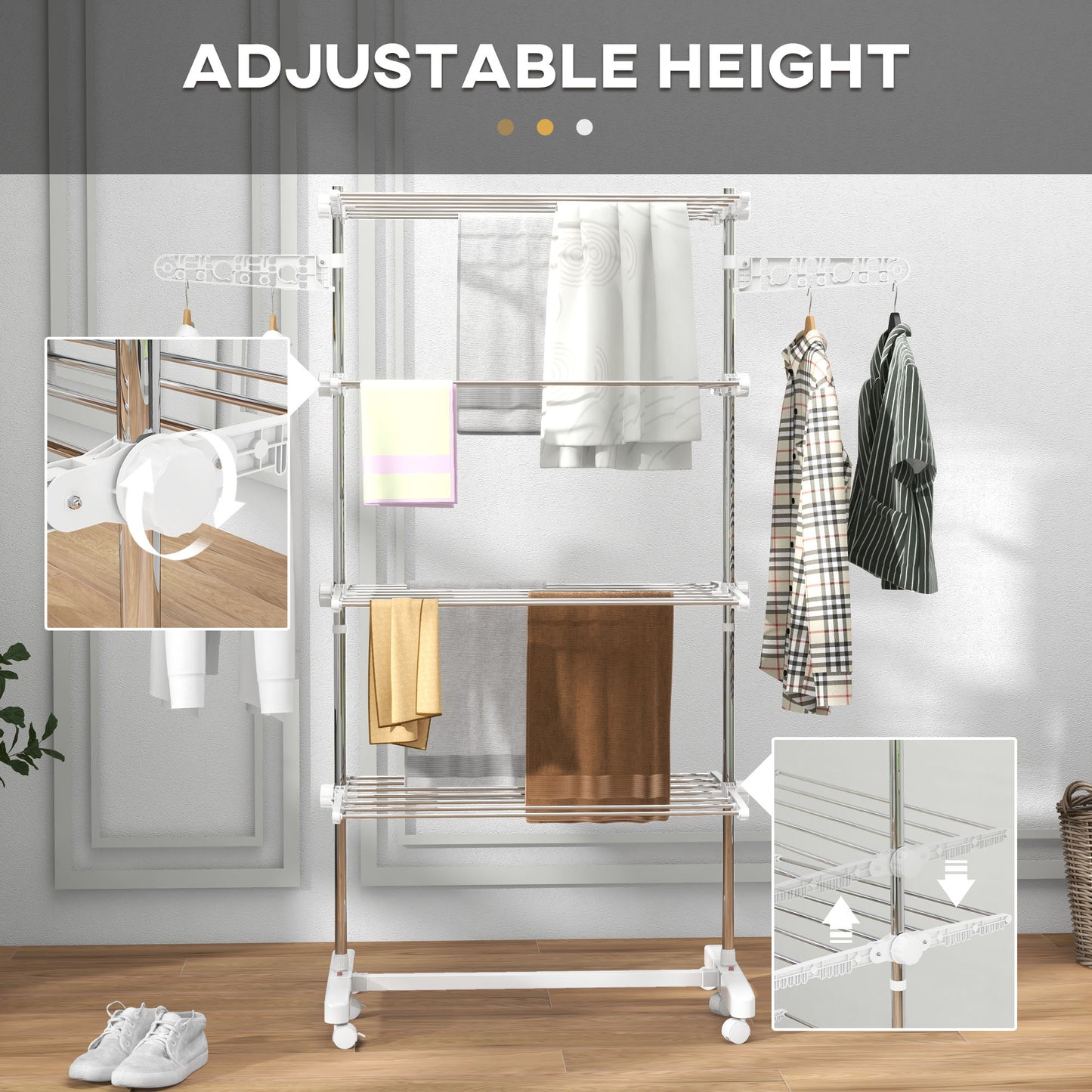 4-Tier Large Clothes Airer Stainless Steel Clothes Drying Rack White