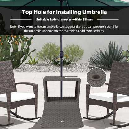 Rattan Wicker Tea Coffee Table w/ Umbrella Hole Dark Grey