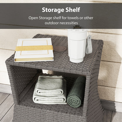 Rattan Wicker Tea Coffee Table w/ Umbrella Hole Dark Grey