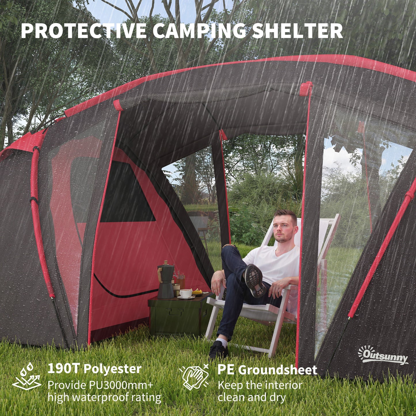4-6 Man Family Camping Tent w/ 2 Bedrooms, a Living Room, Grey