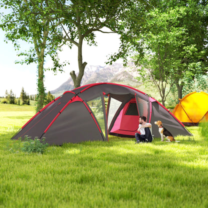4-6 Man Family Camping Tent w/ 2 Bedrooms, a Living Room, Grey