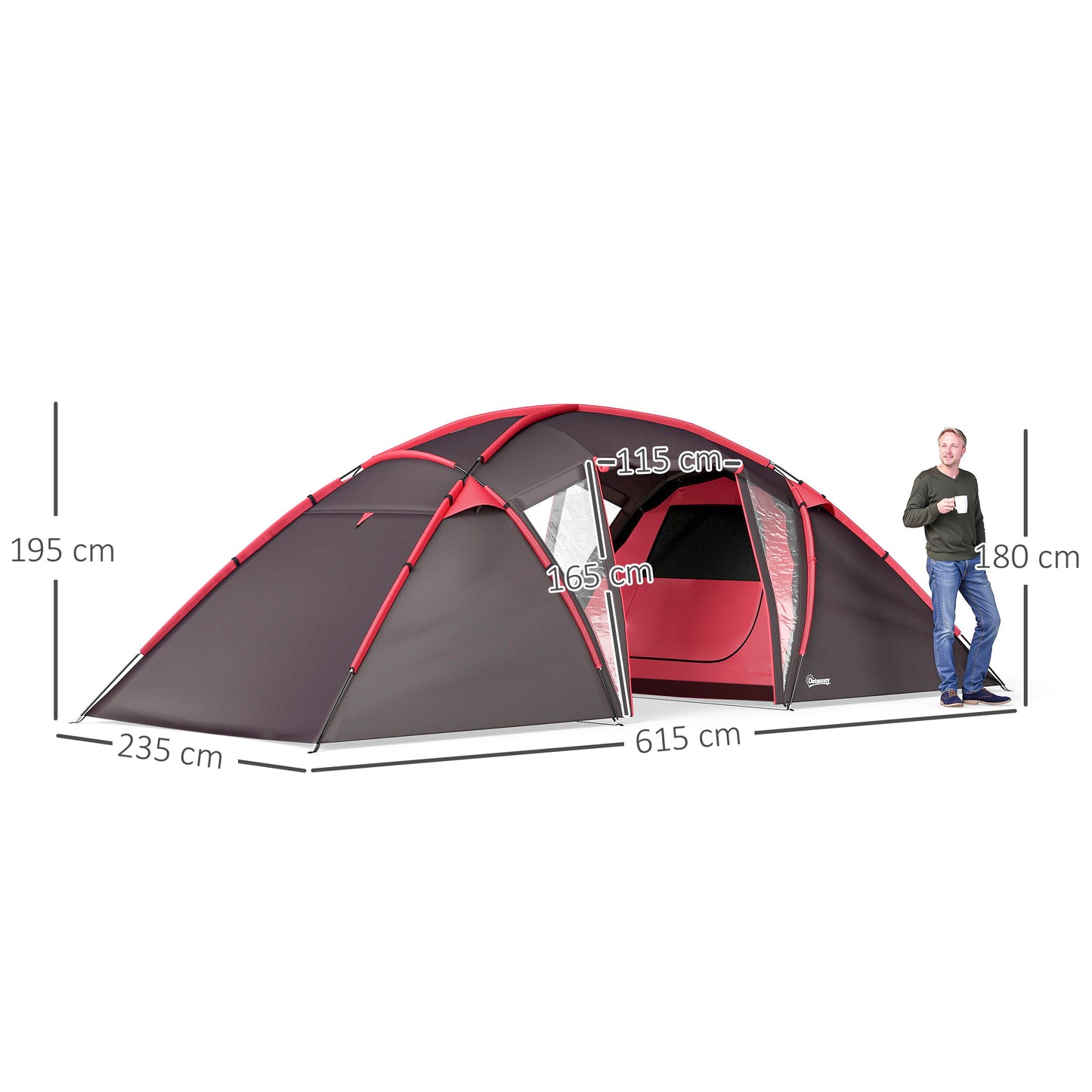 4-6 Man Family Camping Tent w/ 2 Bedrooms, a Living Room, Grey