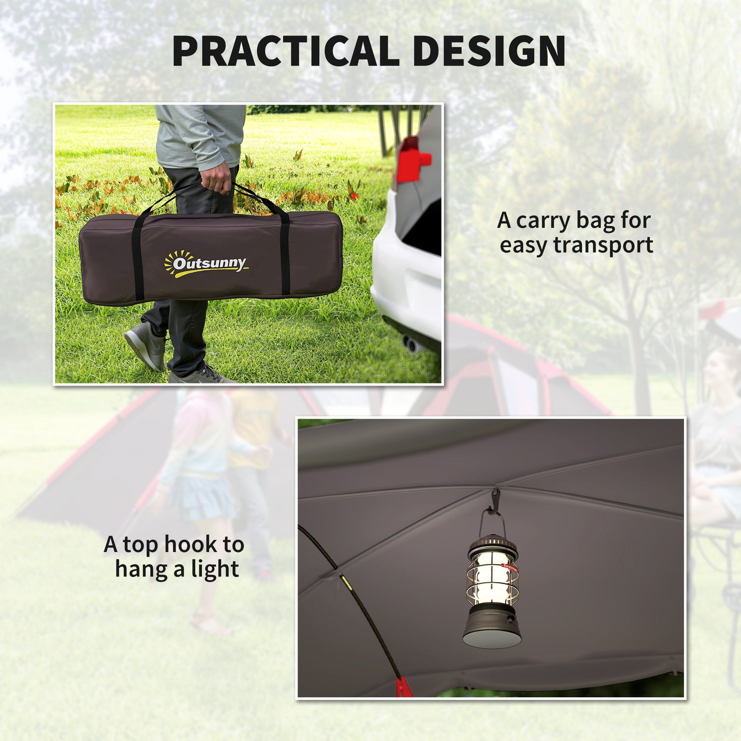 4-6 Man Family Camping Tent w/ 2 Bedrooms, a Living Room, Grey